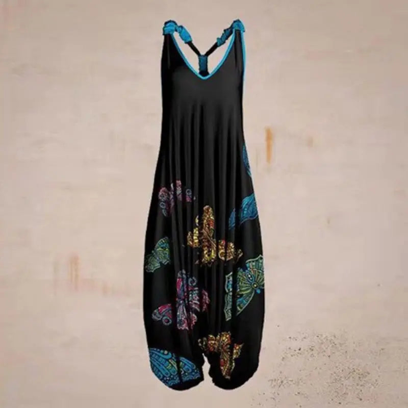 Casual SexyPrinted Sleeveless Loose Knit Cotton Blend Overalls Pants - DEA collection