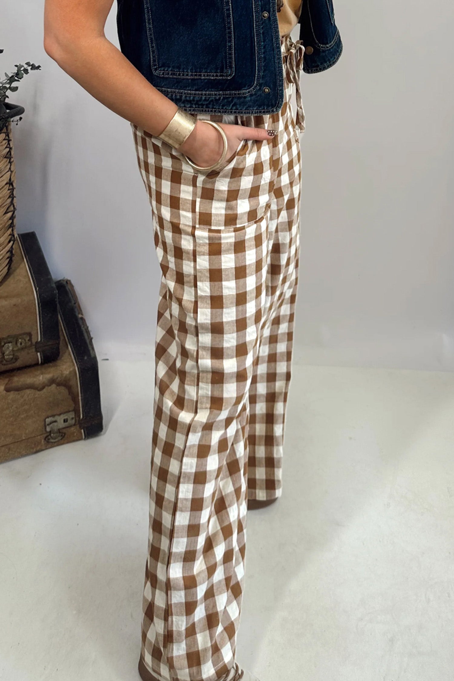 Gingham Tie Waist Pants