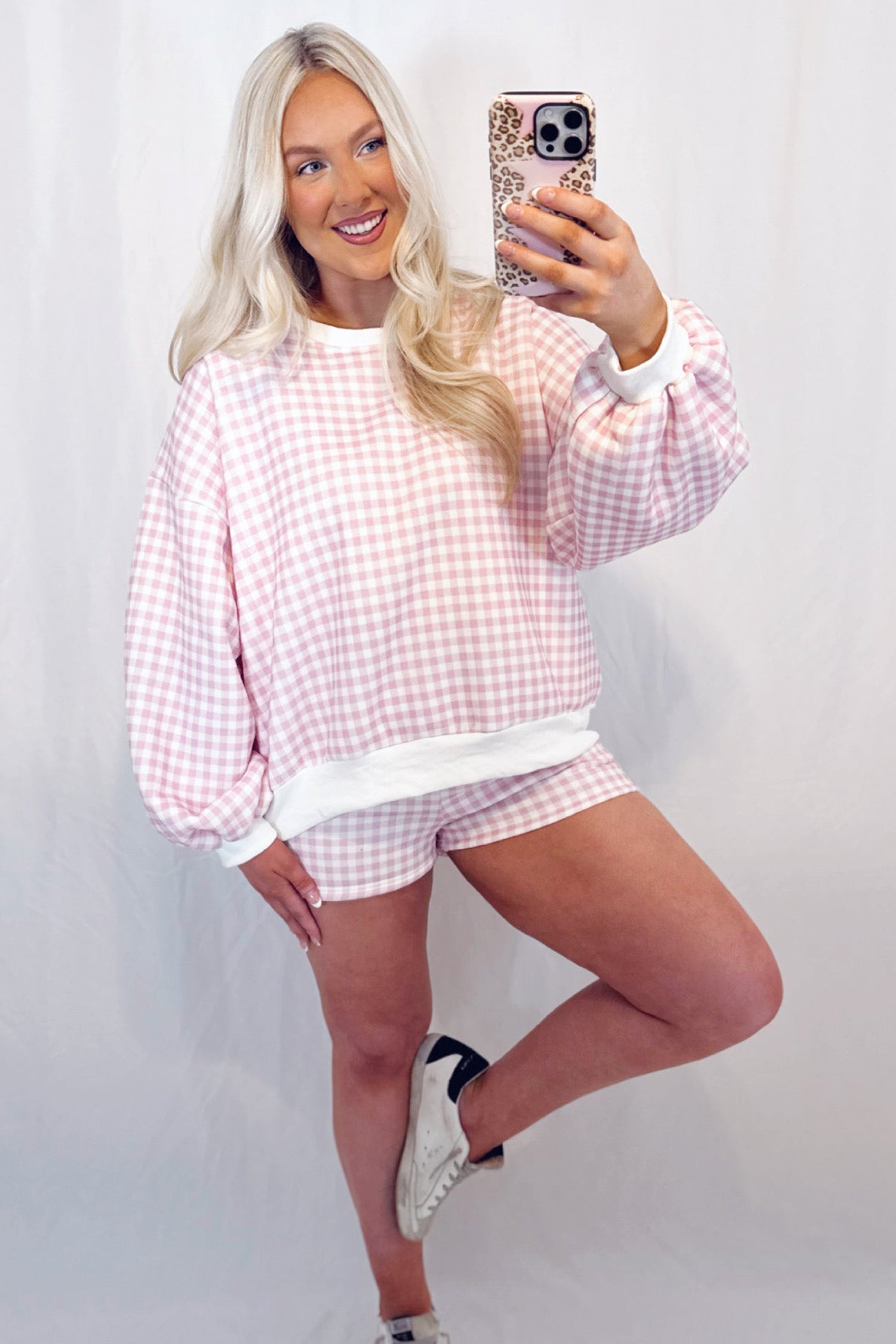 Plaid Drawstring Shorts Set
