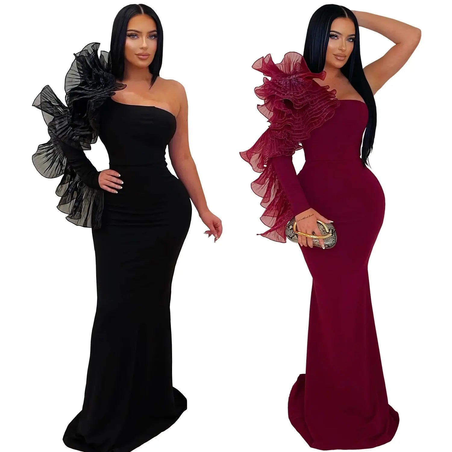 Fashion Elegant Single Ruffle Sleeve Fitted Dress for Women - DEA collection