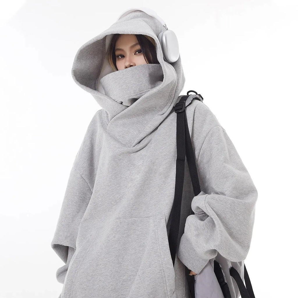 여성 루즈핏 하이넥 플리스 안감 후드티 오버사이즈 M-3XL 블랙 그레이