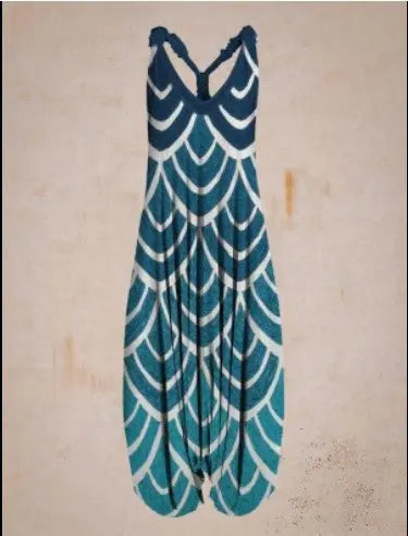 Casual SexyPrinted Sleeveless Loose Knit Cotton Blend Overalls Pants - DEA collection