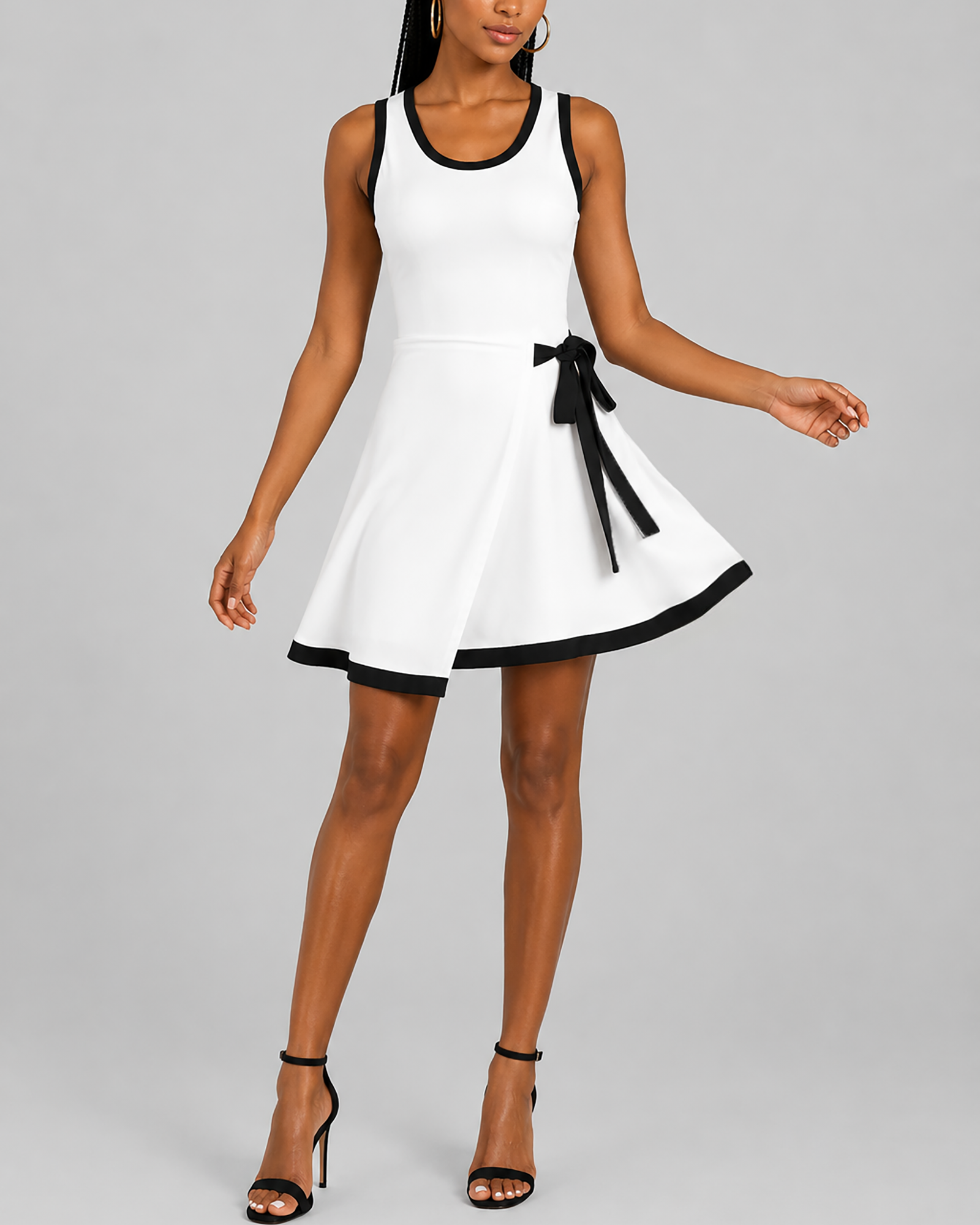 Women's fashion color-blocked edge square neck fake two-layer skirt sleeveless elastic dress - DEA collection