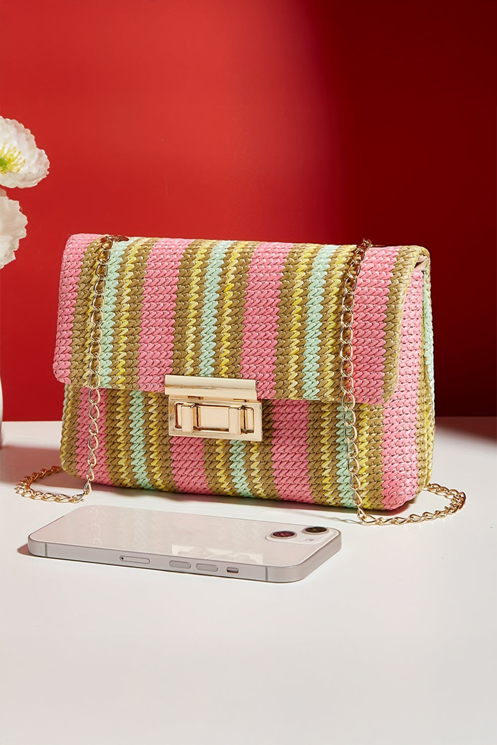 Stripe Woven Shoulder Bag