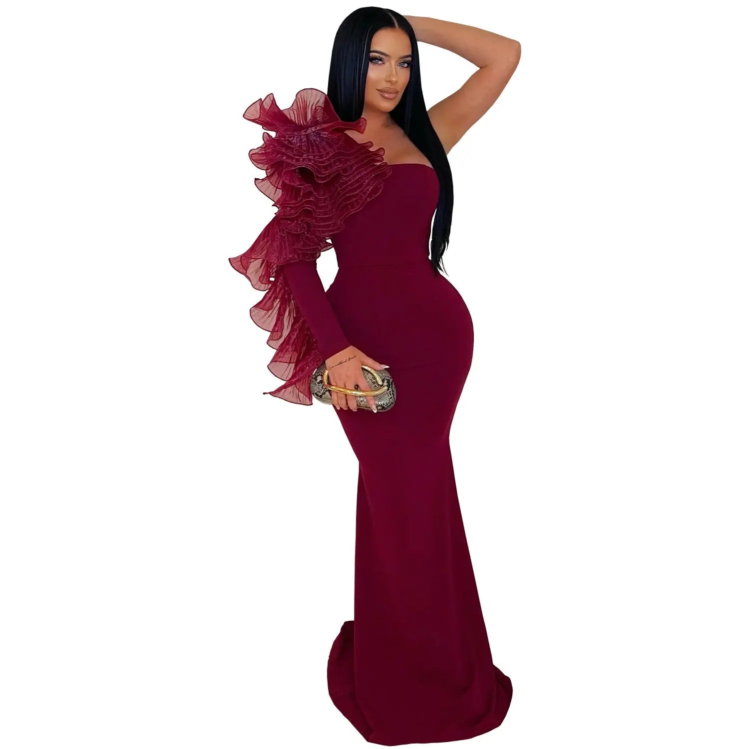 Fashion Elegant Single Ruffle Sleeve Fitted Dress for Women - DEA collection