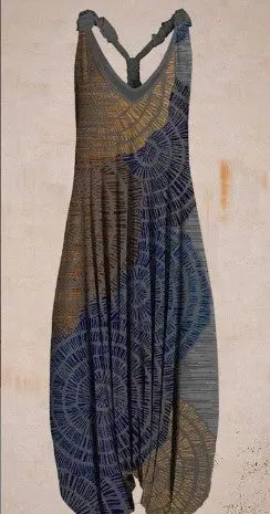 Casual SexyPrinted Sleeveless Loose Knit Cotton Blend Overalls Pants - DEA collection