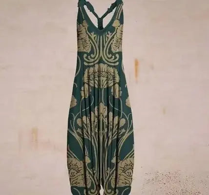 Casual SexyPrinted Sleeveless Loose Knit Cotton Blend Overalls Pants - DEA collection