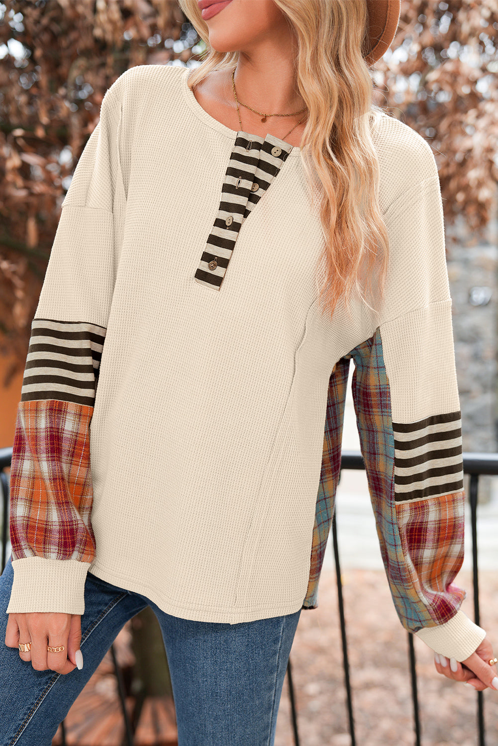 Waffle Stripe Henley Top
