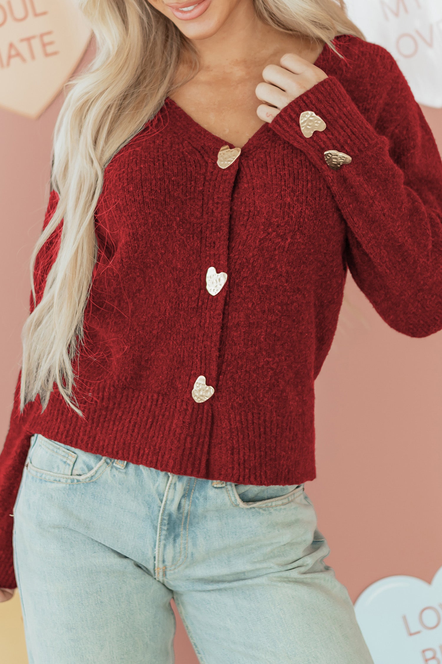 Metallic Heart Button Knit Cardigan