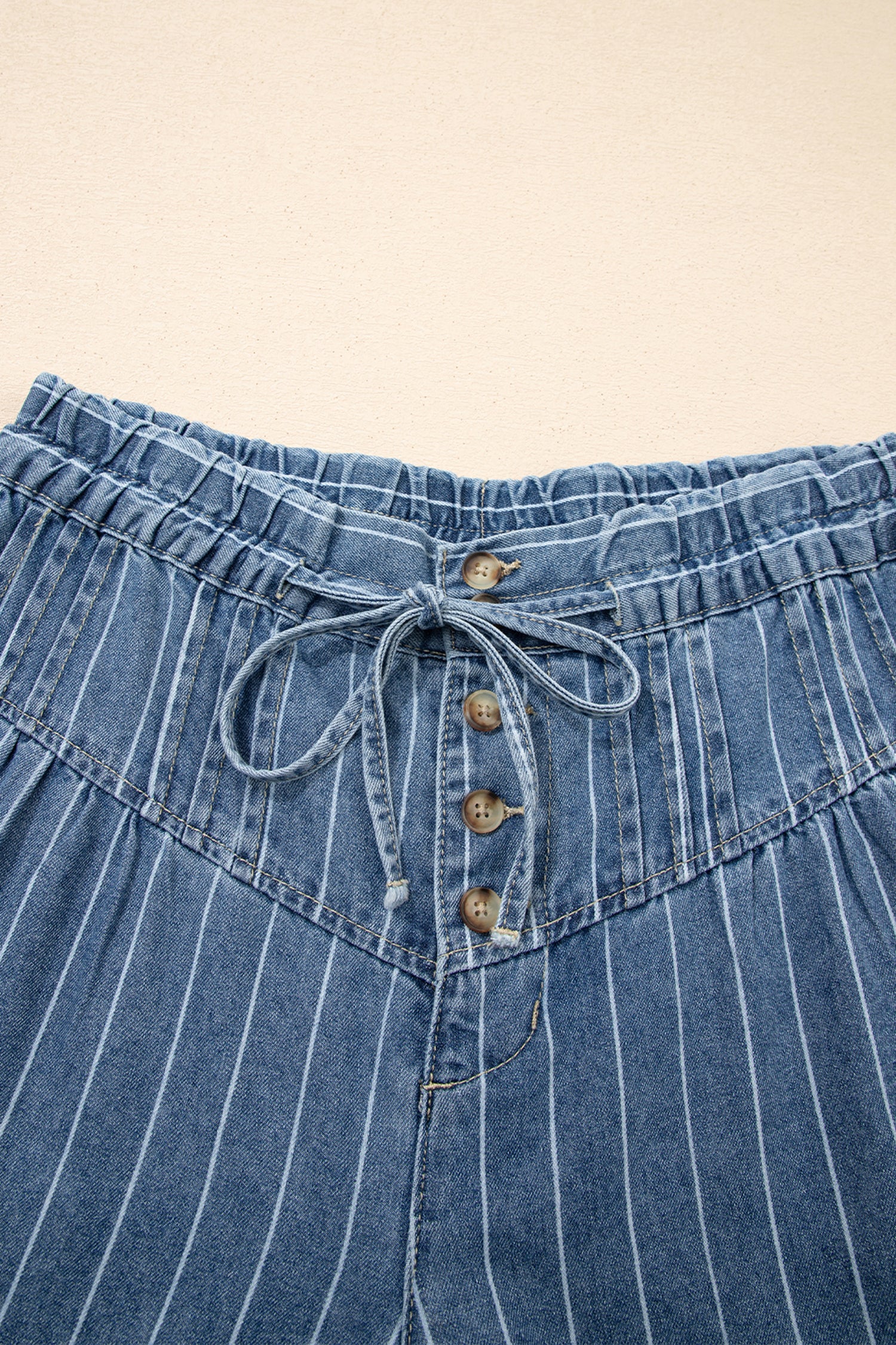 Stripe Pleated Wide Leg Jeans