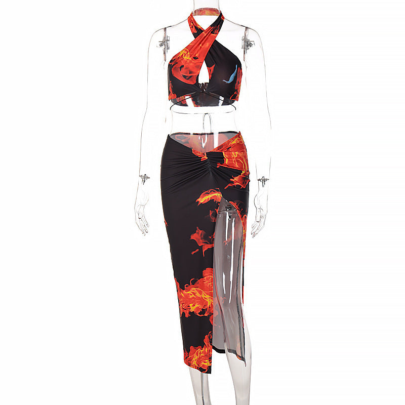 Personalized Printed Sexy Halter Slit Dress - DEA collection