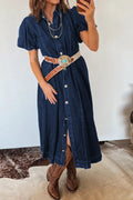 Bubble Sleeve Button Denim Dress
