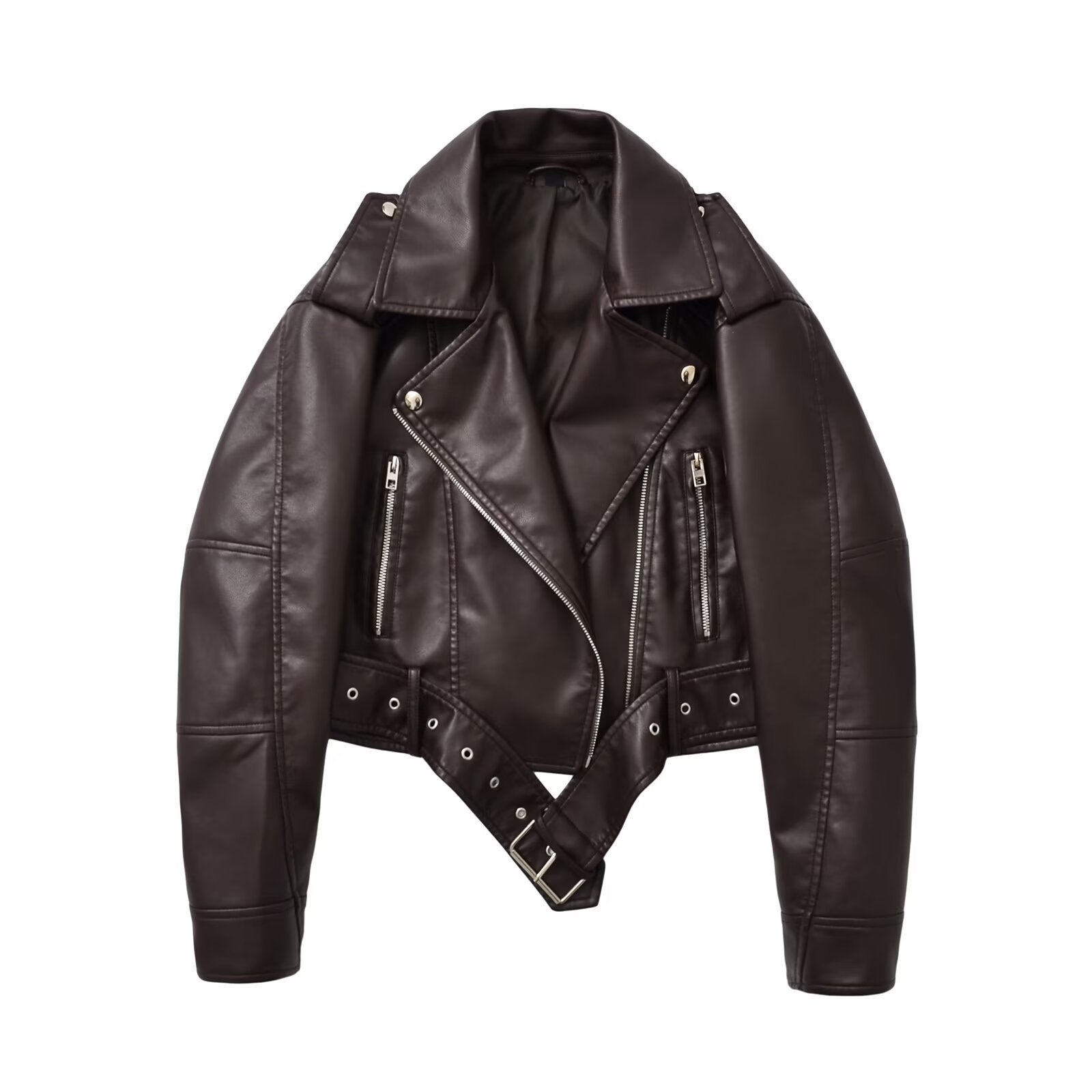 Womens Retro Short-belted Biker Jacket - DEA collection
