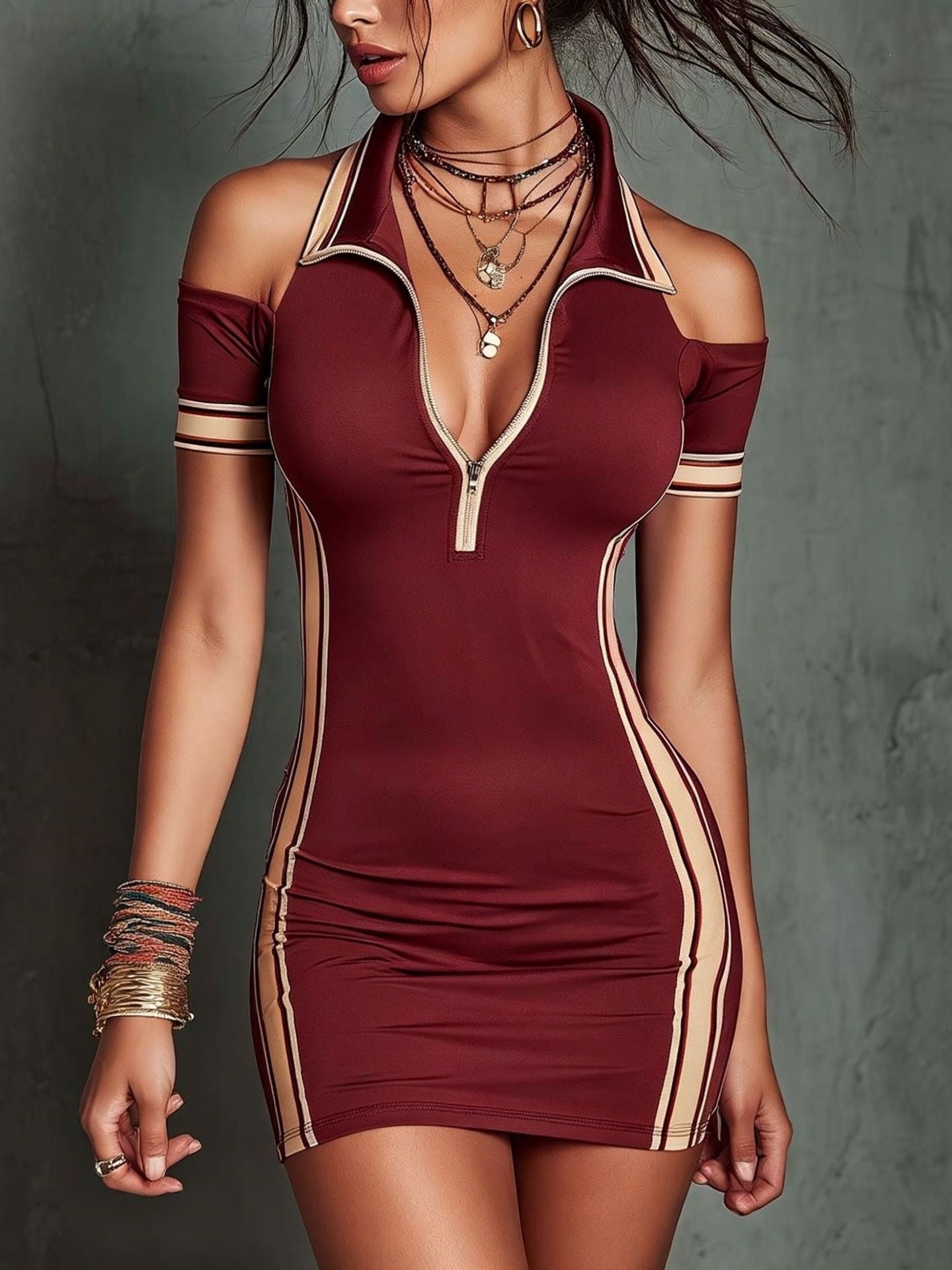 Elastic contrasting striped tight mini dress - DEA collection