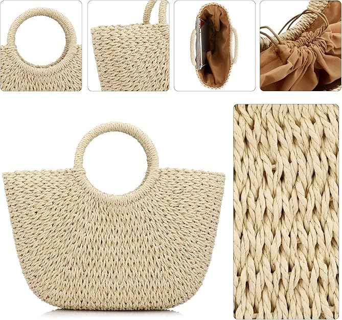 Summer Straw Bags: Top Handle Semi Circle Straw Bag