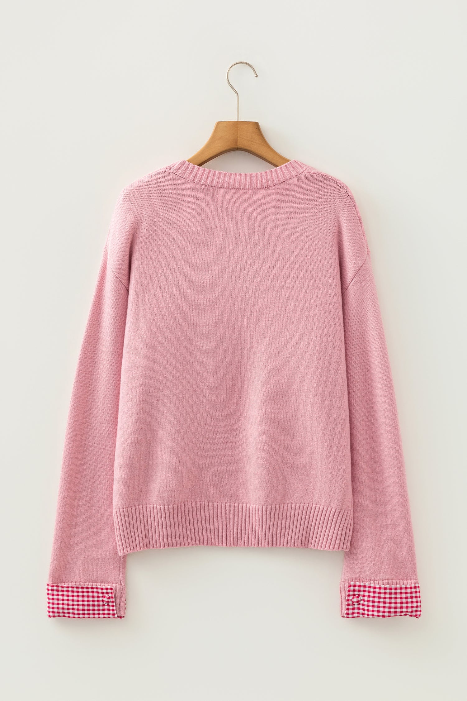 Light Pink Plaid Heart Embroidered