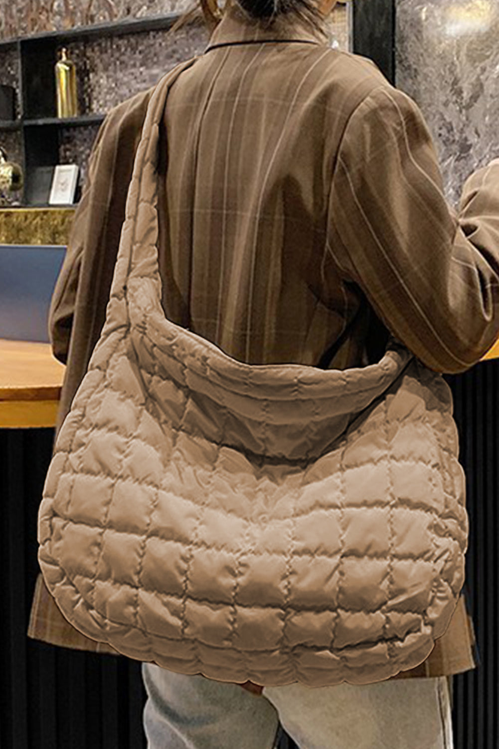 Quilted Zipper Shoulder Bag