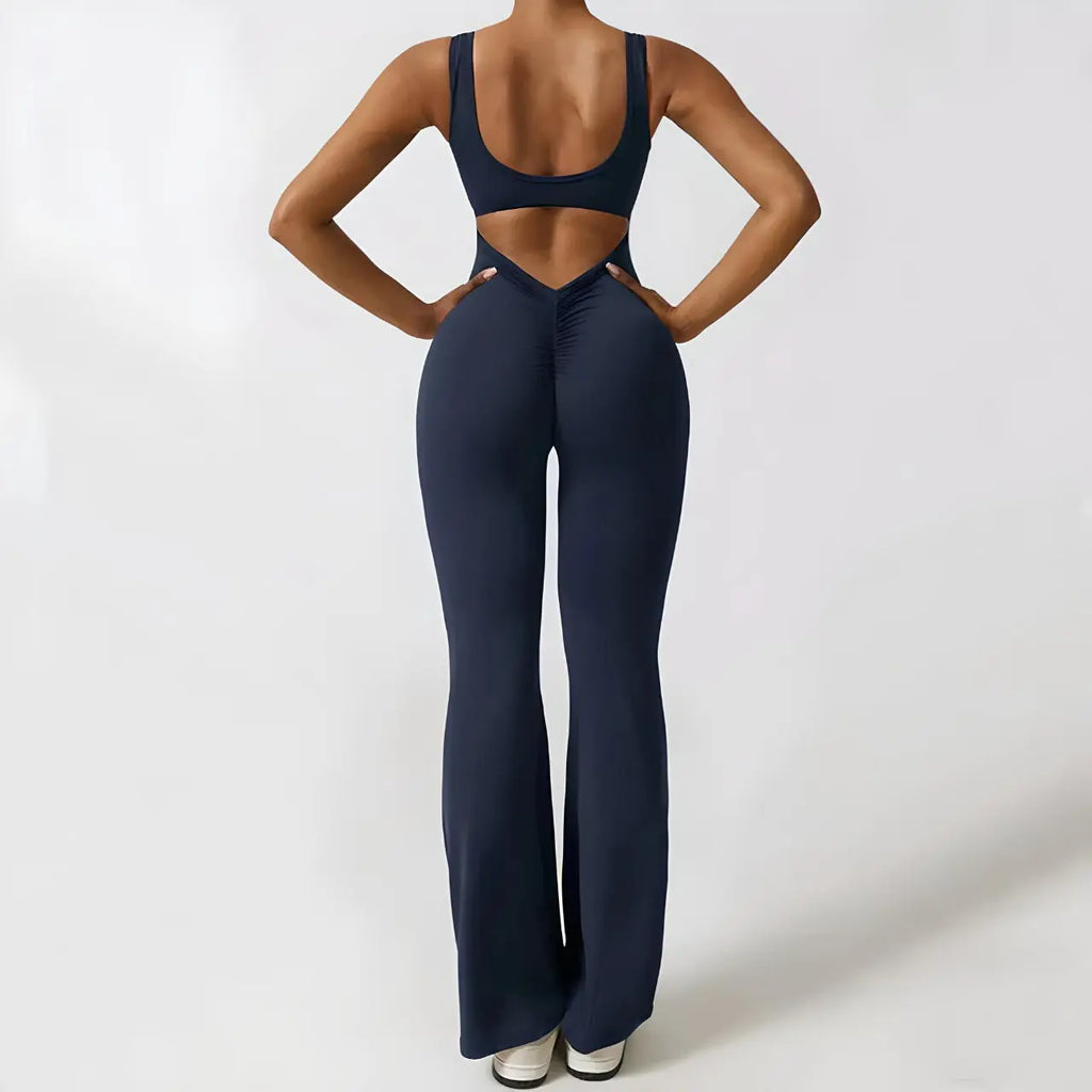 플레어 와이드 레그 점프수트 여성용 블랙 블루 그레이 브라운 XS-XL