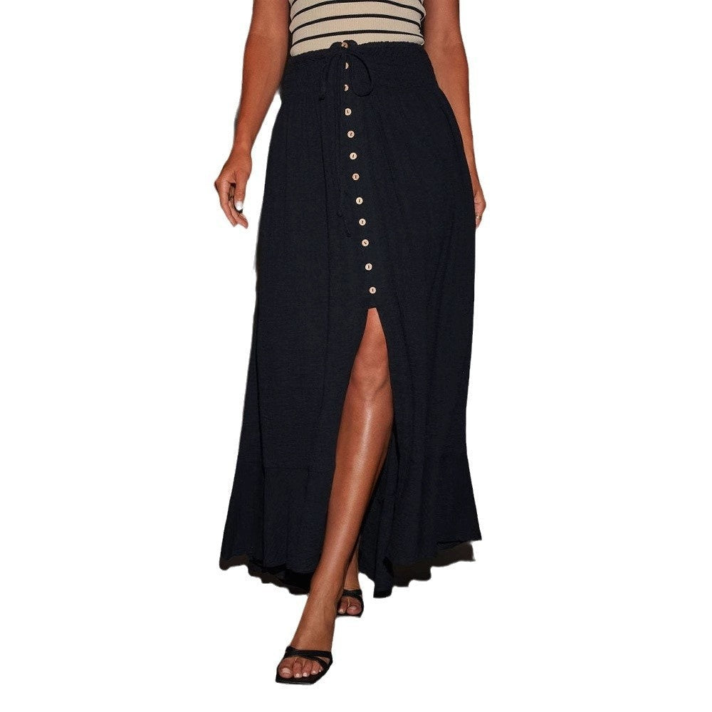 Half-length Solid Color Lace-up Waist-slimming Long Dress - DEA collection