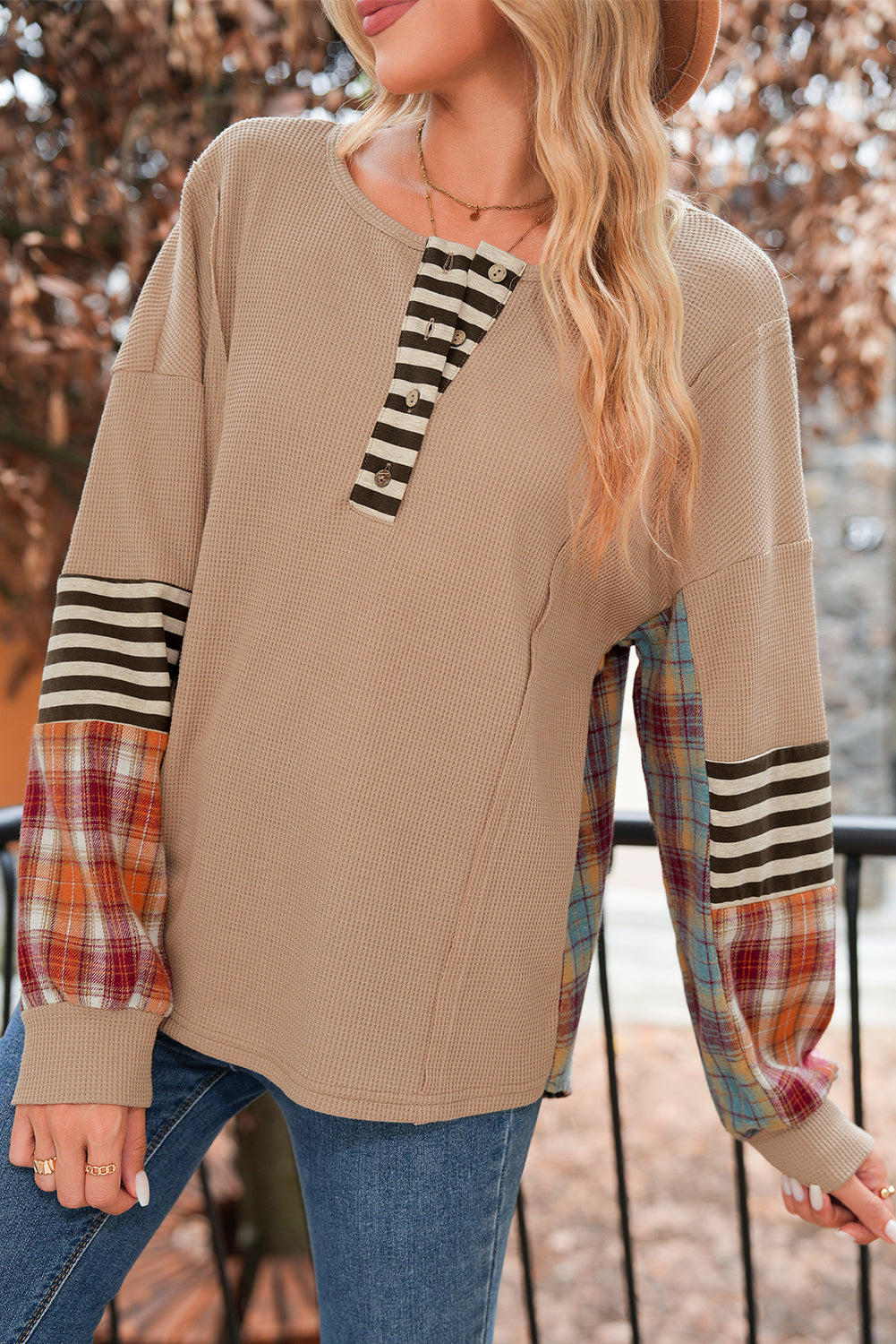 Waffle Stripe Henley Top
