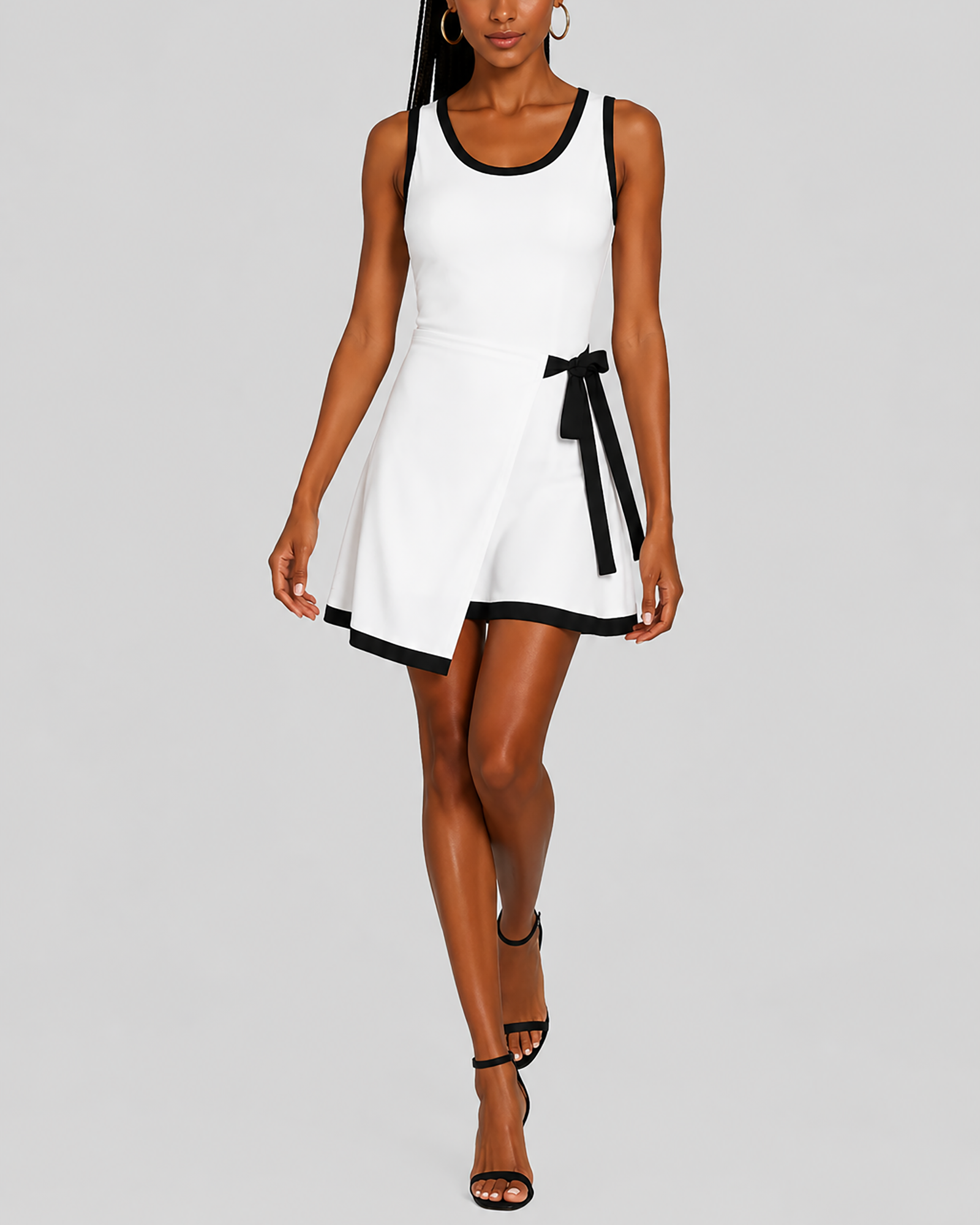 Women's fashion color-blocked edge square neck fake two-layer skirt sleeveless elastic dress - DEA collection