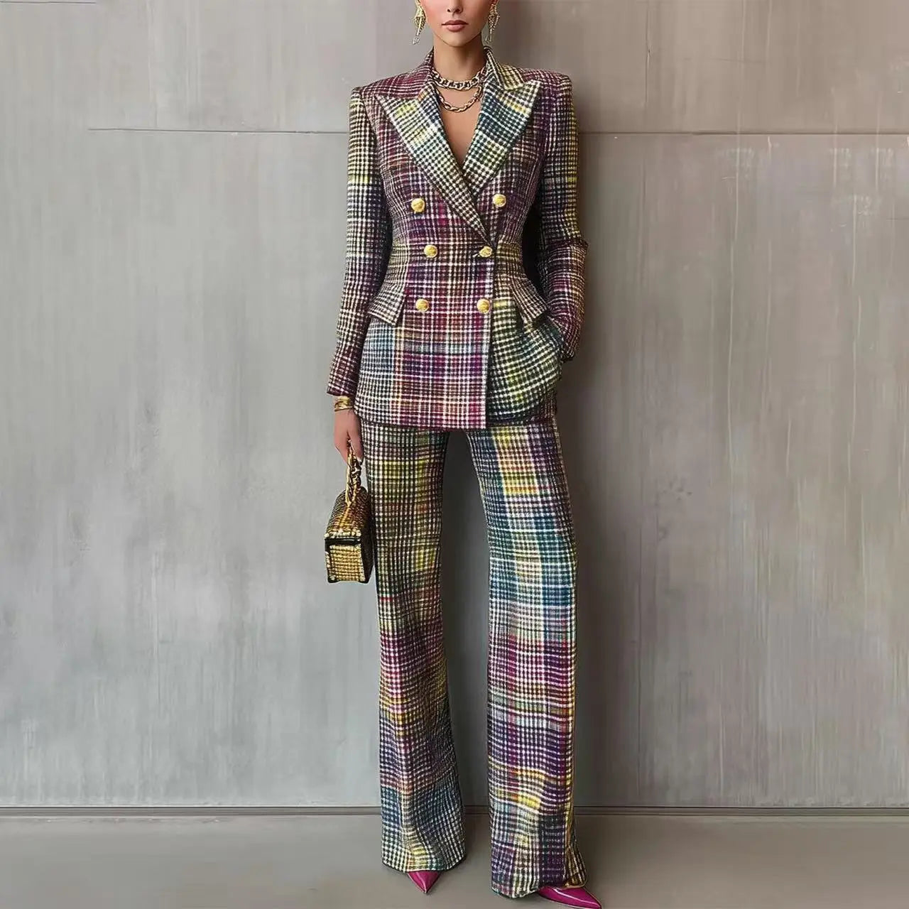Fashionable  Style Plaid Blazer Jacket - DEA collection