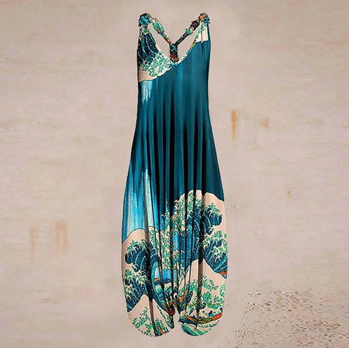 Casual SexyPrinted Sleeveless Loose Knit Cotton Blend Overalls Pants - DEA collection