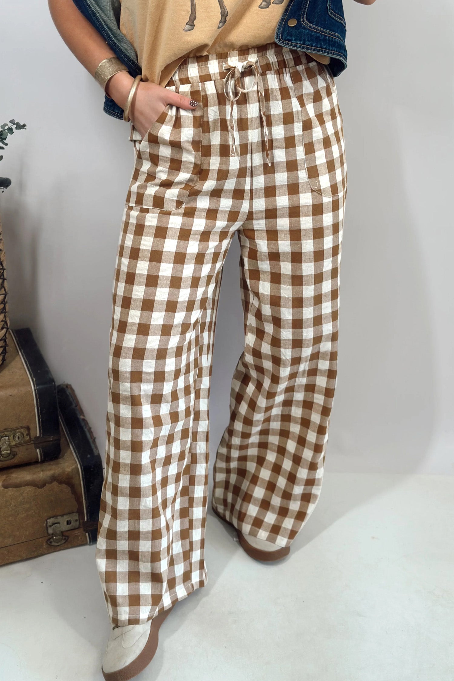 Gingham Tie Waist Pants