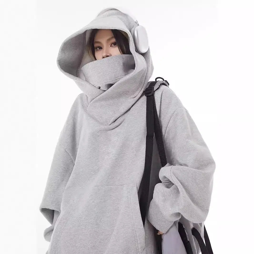 여성 루즈핏 하이넥 플리스 안감 후드티 오버사이즈 M-3XL 블랙 그레이