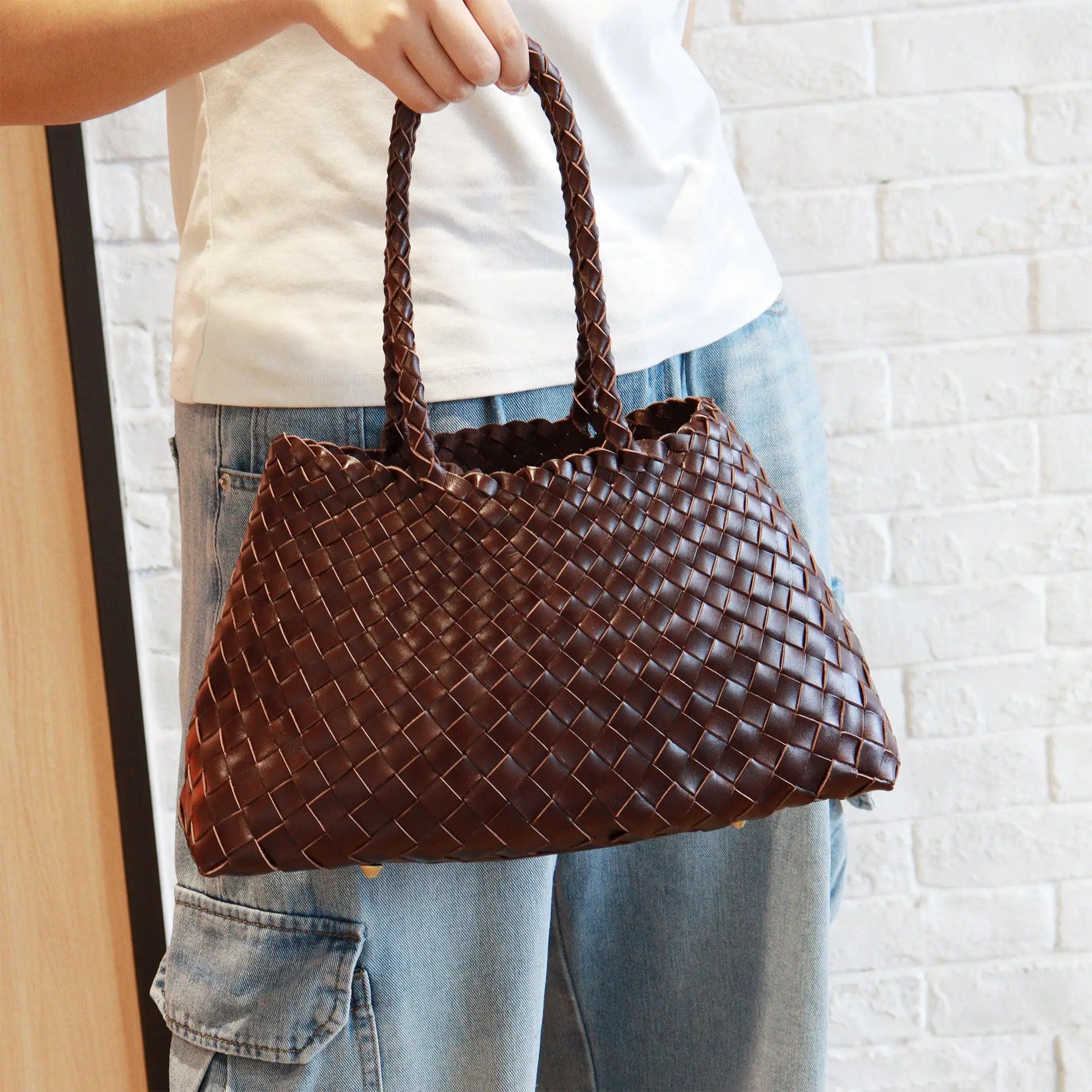 Trendy Retro Large Capacity Handbag Pure Handmade Woven Maternity Bag Commuter Shoulder Tote Bag - DEA collection