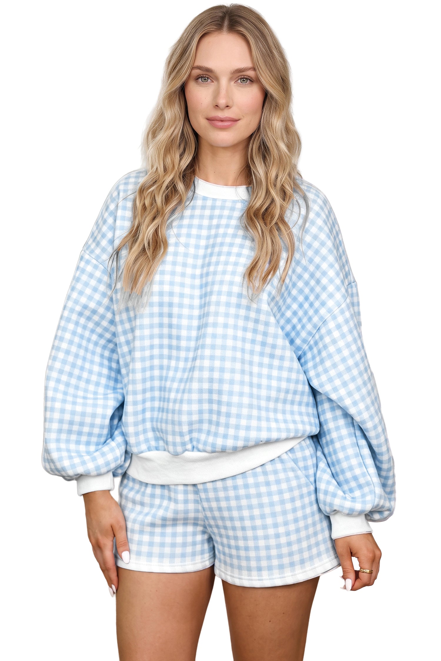 Plaid Drawstring Shorts Set