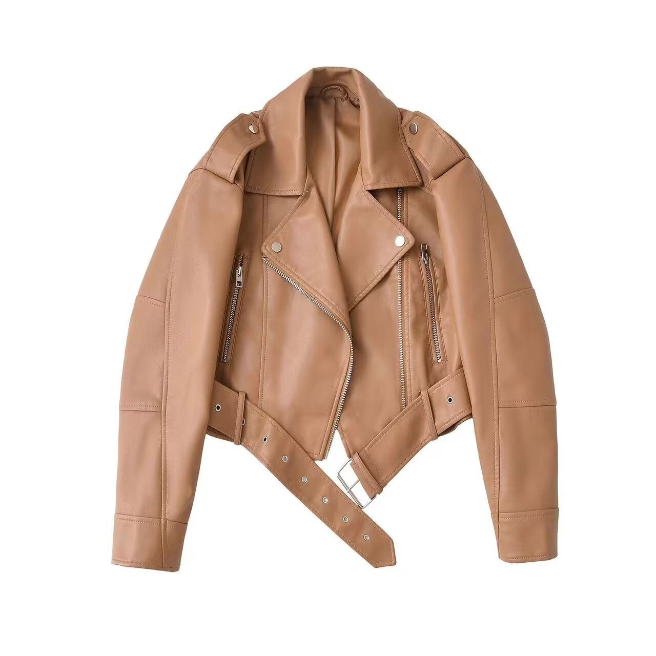 Womens Retro Short-belted Biker Jacket - DEA collection