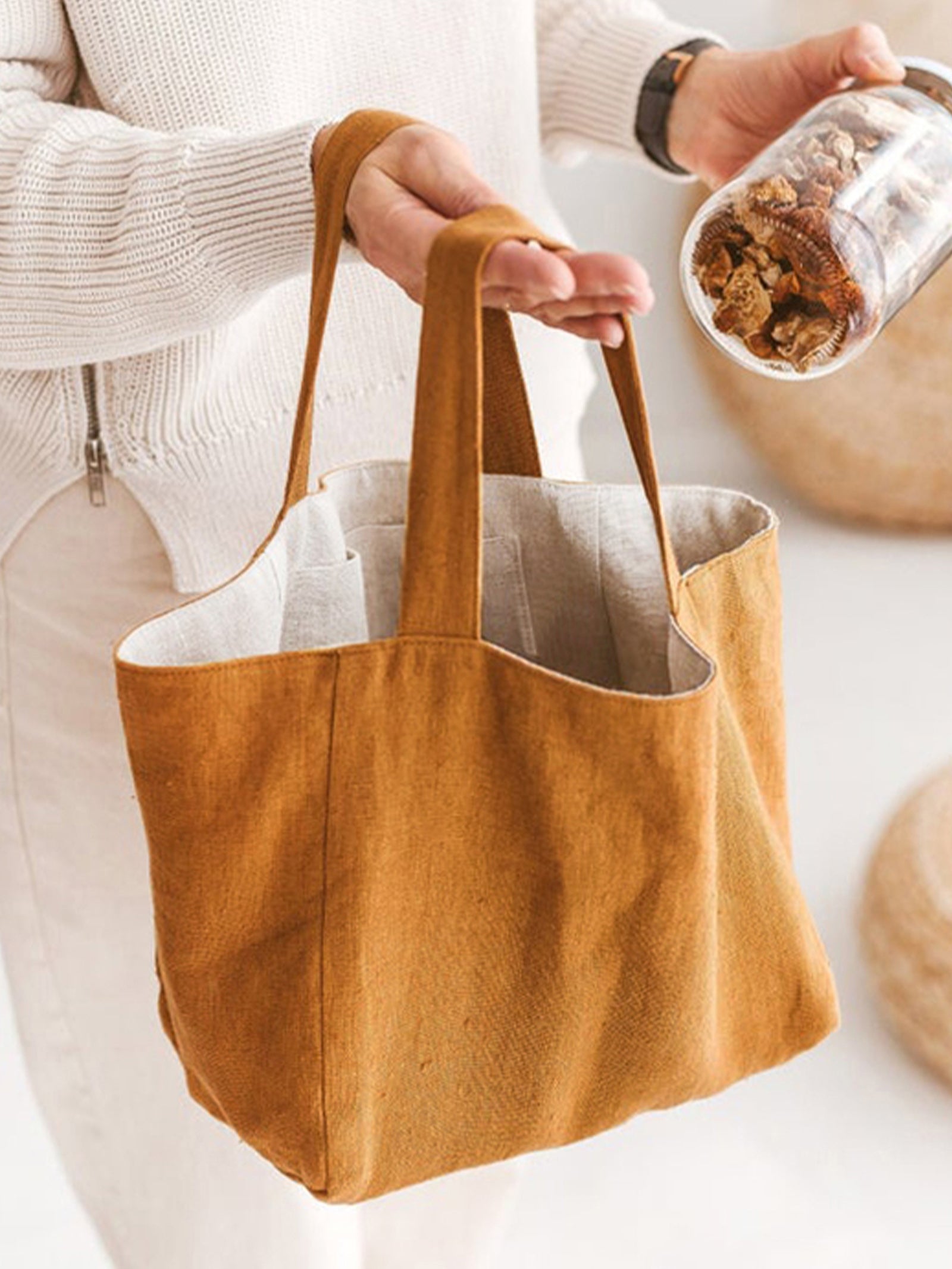 100% Linen Large-Capacity Tote Bag - DEA collection