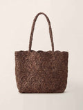 Handwoven Raffia Floral Pattern Tote Bag