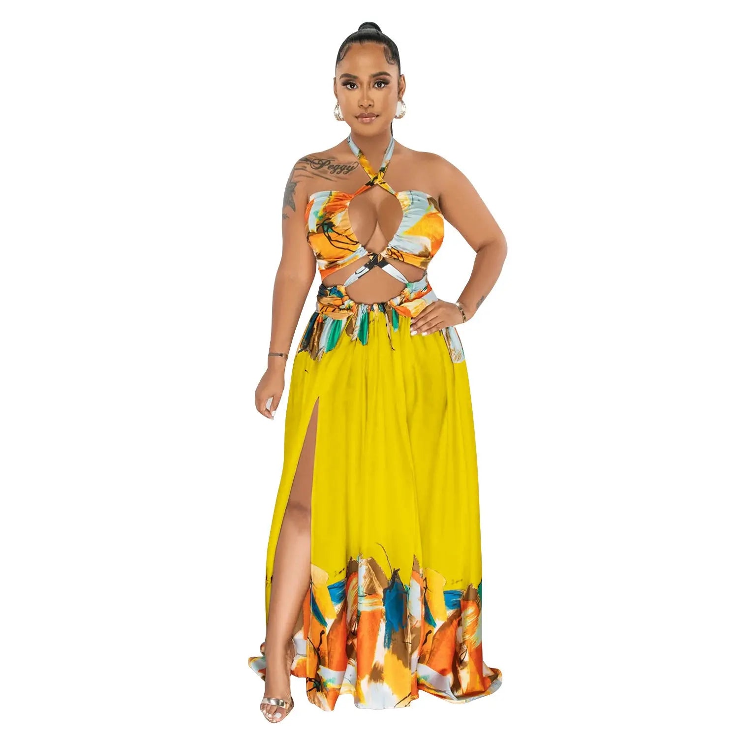 Fashion Women's Tie-front Sleeveless Wrap Bodycon Long Dress - DEA collection