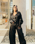 Stylish Stitched Curved Hem Denim Pants - DEA collection