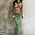 Sexy Knot Backless Halter Bikini Set with Print for Women - DEA collection