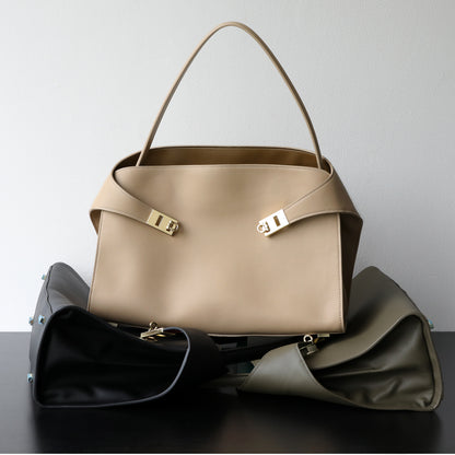 Luxury Genuine Leather Tote Bag for Women, Large Capacity, Top-Grain Cowhide, Handheld Shoulder Bag, HUG Style