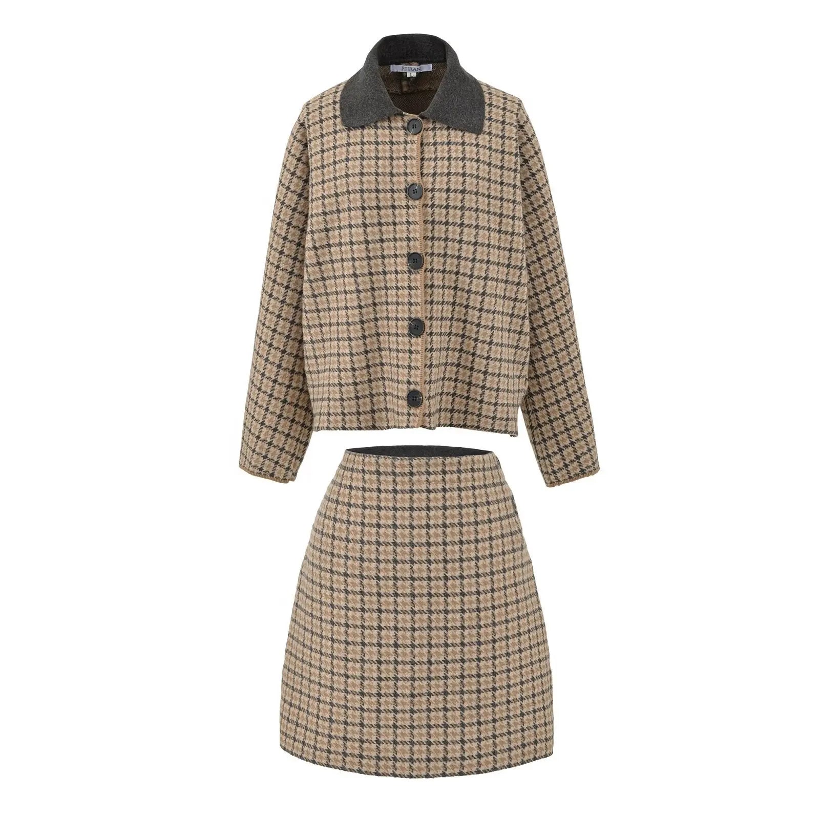 Plaid casual loose jacket+plaid half skirt - DEA collection