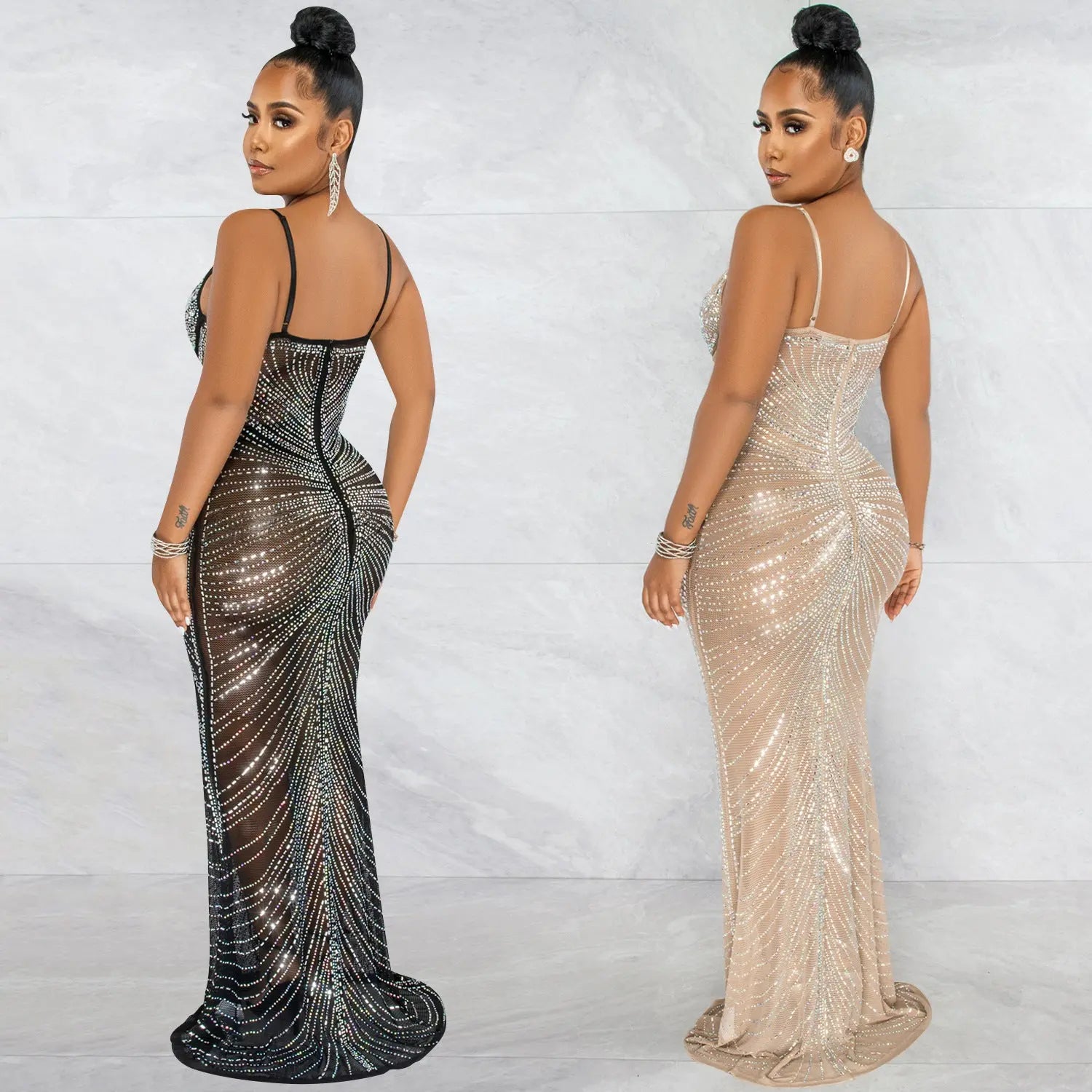 Beaded Strapless Mesh Long Dress - DEA collection