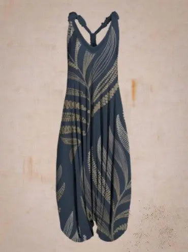 Casual SexyPrinted Sleeveless Loose Knit Cotton Blend Overalls Pants - DEA Collection