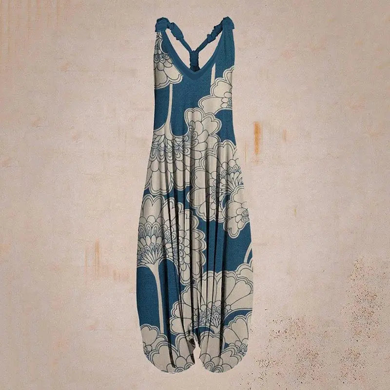 Casual SexyPrinted Sleeveless Loose Knit Cotton Blend Overalls Pants - DEA collection