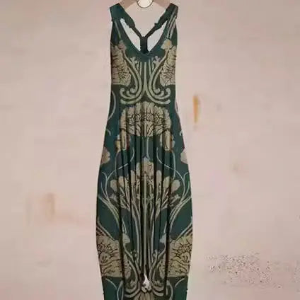Casual SexyPrinted Sleeveless Loose Knit Cotton Blend Overalls Pants - DEA collection