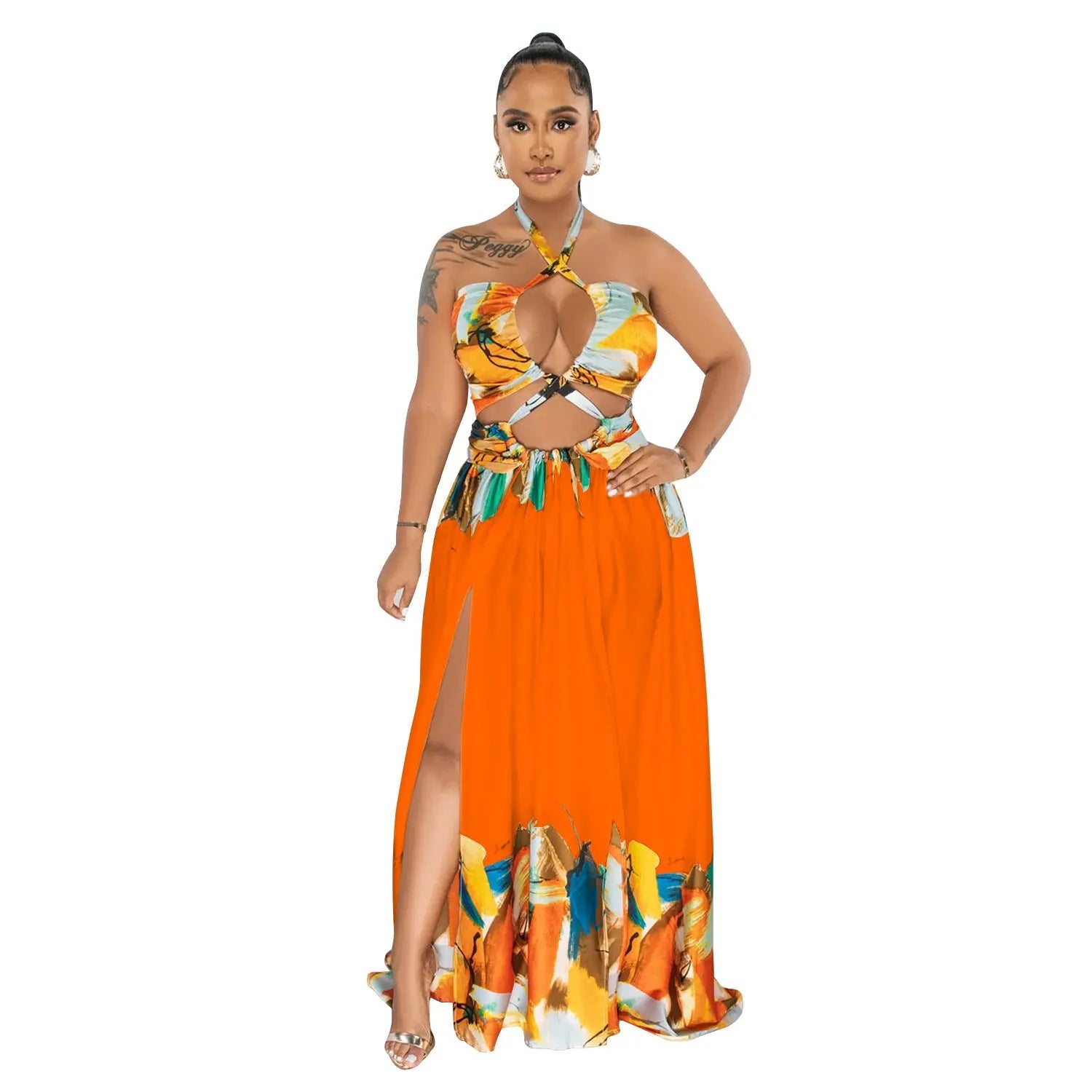 Fashion Women's Tie-front Sleeveless Wrap Bodycon Long Dress - DEA collection