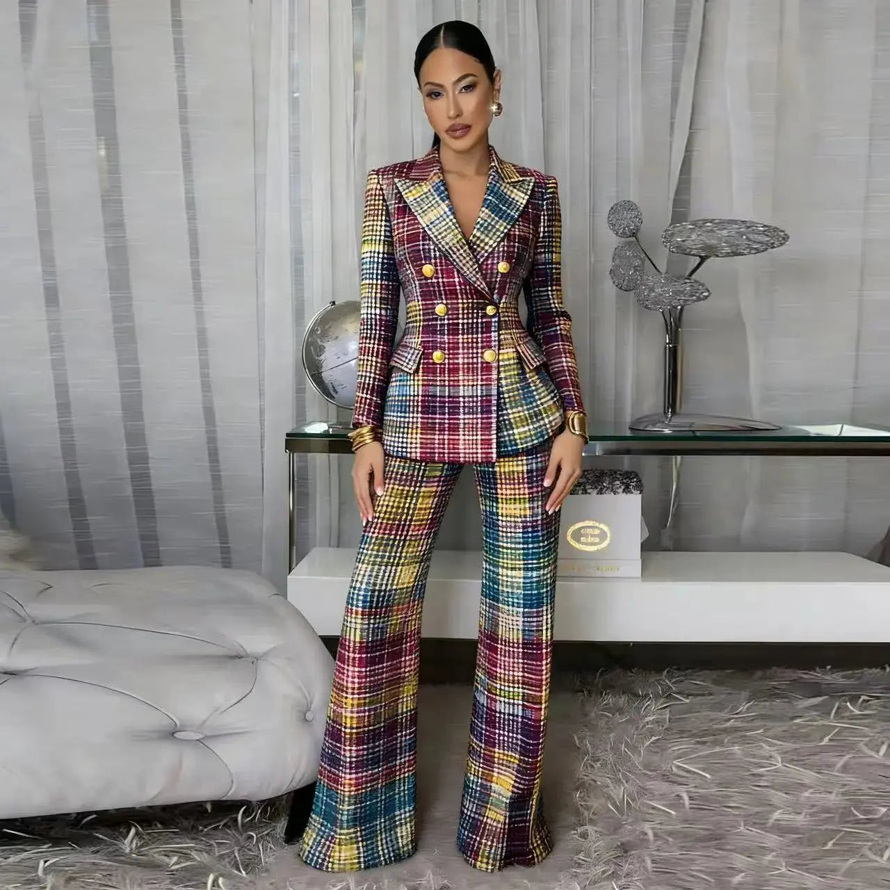 Fashionable  Style Plaid Blazer Jacket - DEA Collection