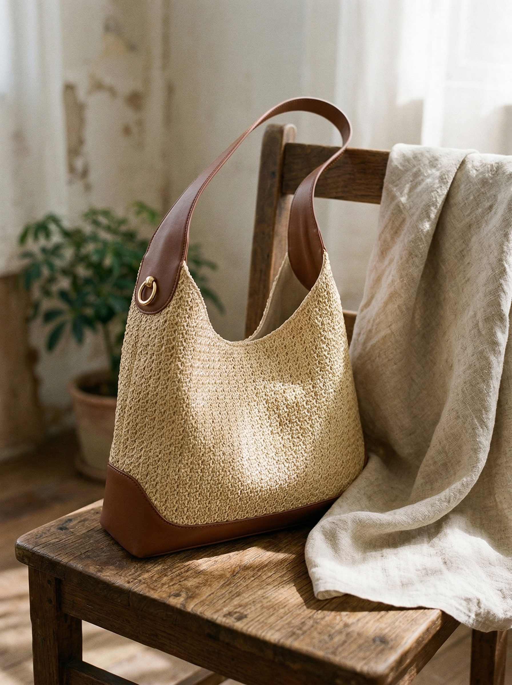Artisanal Handwoven Colorblock Bucket Bag for Effortless Coastal Style - DEA collection