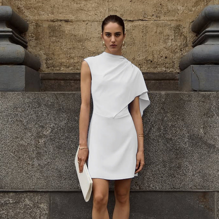 Irregular Asymmetric White Sleeveless Waist Tight Elegant Dress Women Elegant Slim Fit - DEA collection