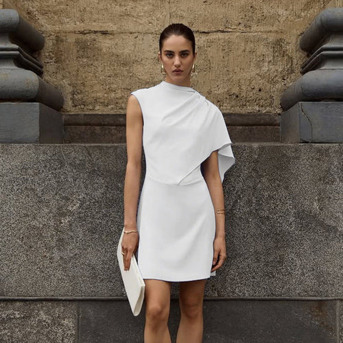 Irregular Asymmetric White Sleeveless Waist Tight Elegant Dress Women Elegant Slim Fit - DEA collection