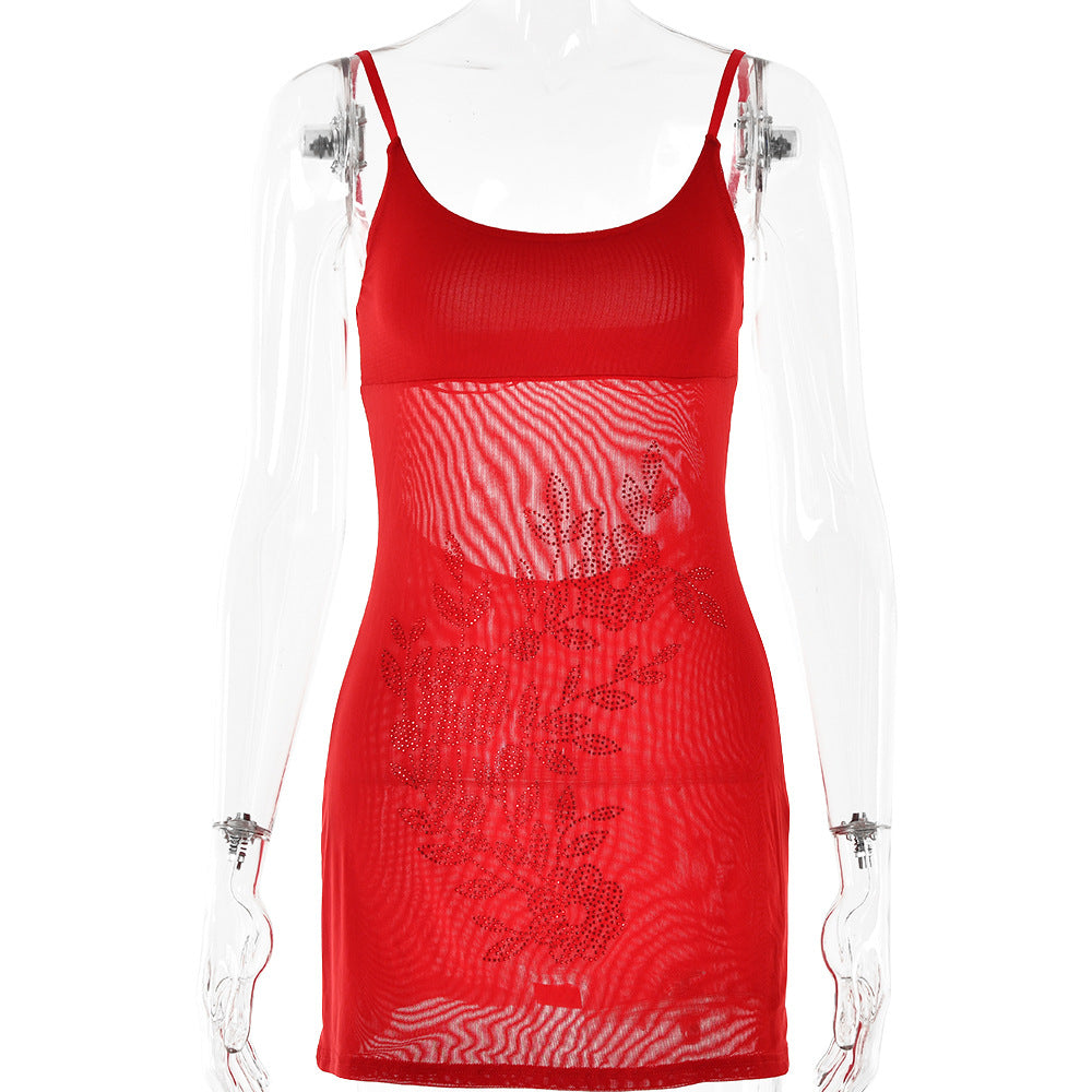 Rhinestone Sexy Suspenders Dress Backless Sleeveless Slim Fit Sexy Hip - DEA collection