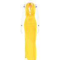 Summer Sexy V neck Halter Backless Dress Solid Color Split Dress - DEA collection